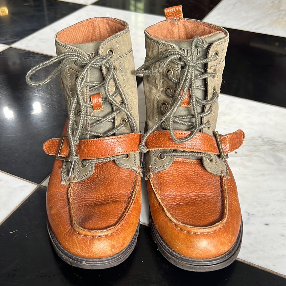 Polo by Ralph Lauren Ranger Kids Hi Li Brown//Green Leather Boot size 5- women 7